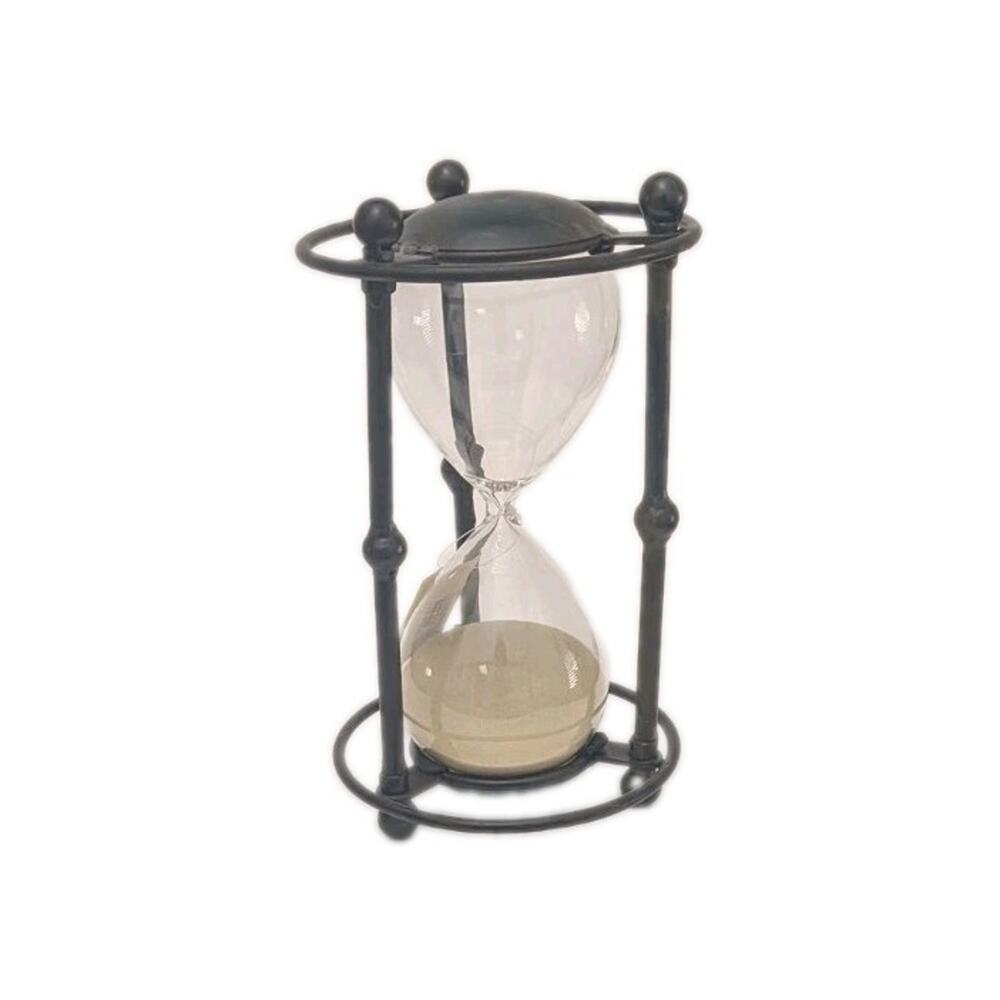 Large Retro Glass Wrought Iron Metal Hourglass 9"